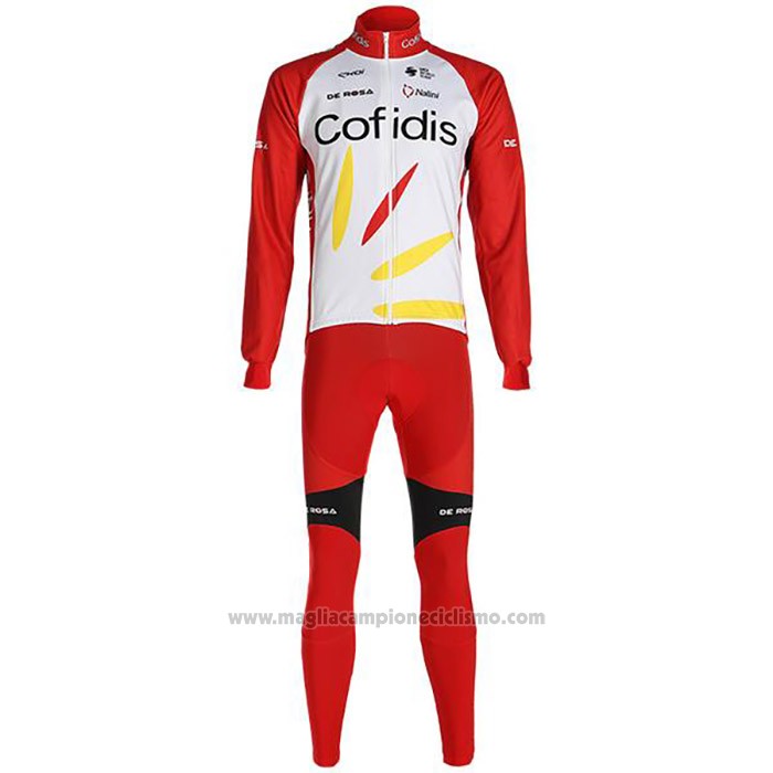 2020 Abbigliamento Ciclismo Cofidis Bianco Rosso Manica Lunga e Salopette